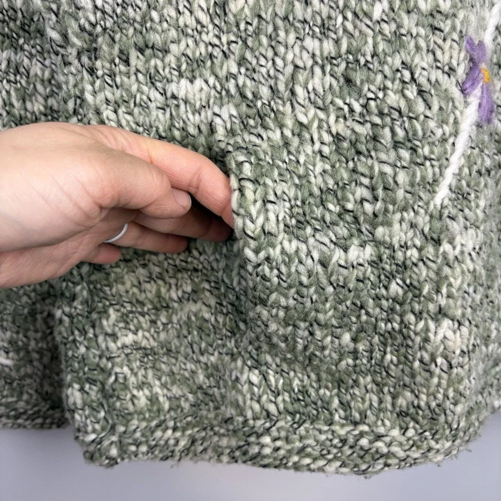 Vtg The Sweater Venture Hand Knit Wool Hooded Jacket Womens L Floral Fairy Boho - Picture 7 of 12